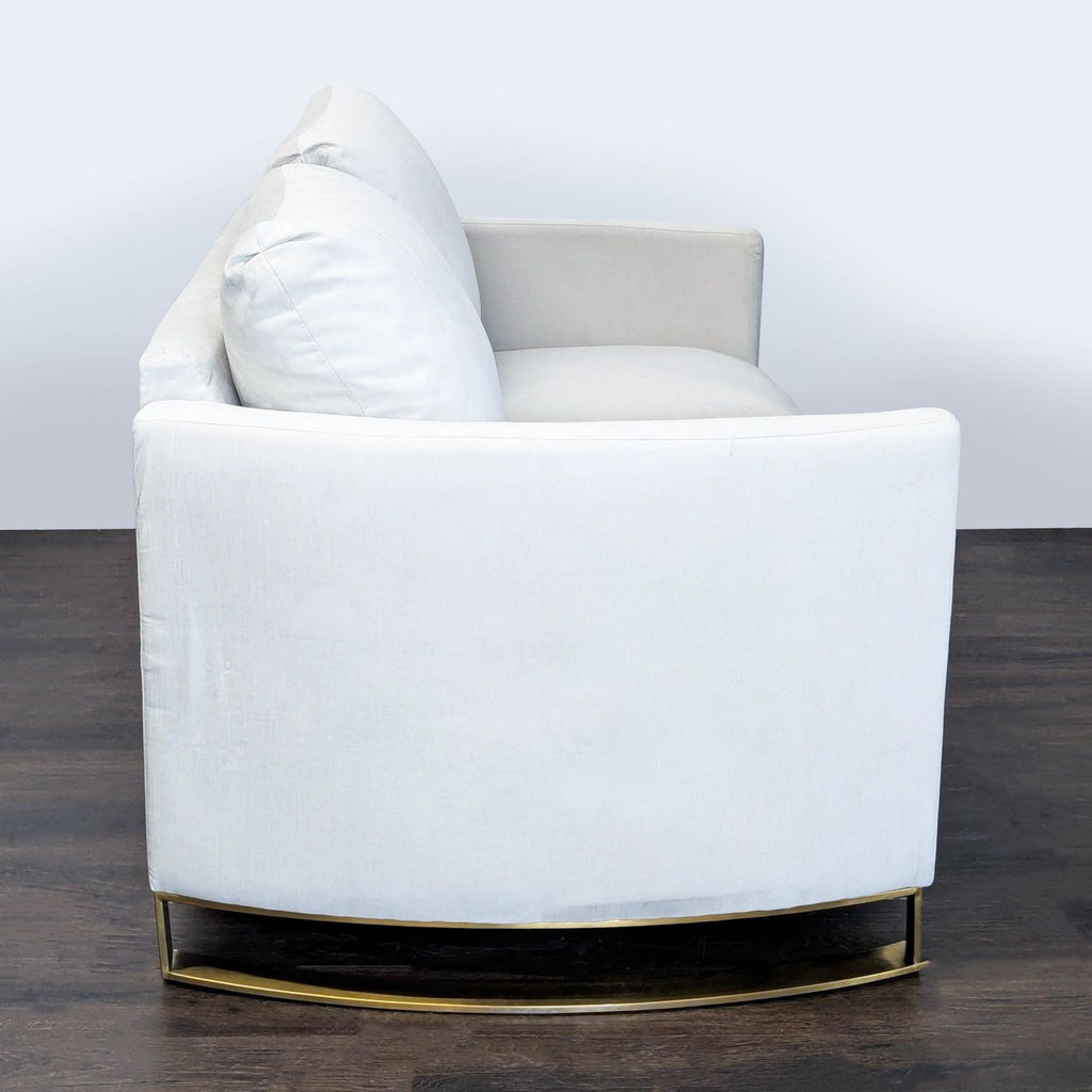 3. Contemporary Coaster brand loveseat, upholstered in light fabric, perfect for small spaces or as extra seating.