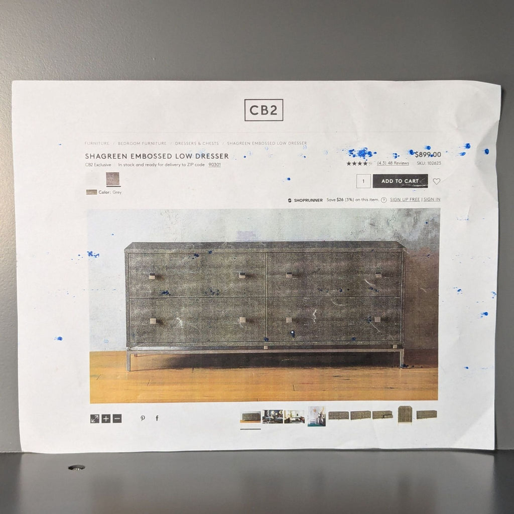 CB2 Shagreen Modern Grey 4-Drawer Dresser with Metal Base - Accepted Offer (22.22% discount)