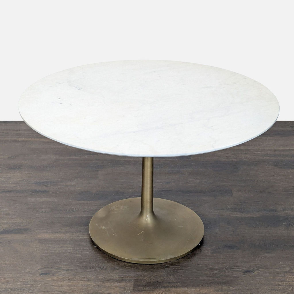 Crate & Barrel Nero White Marble and Brass Round Bistro Dining Table
