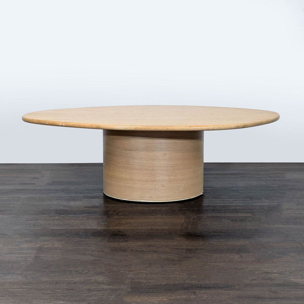 1. Modern coffee table featuring a veneered base with clean, minimalist design.