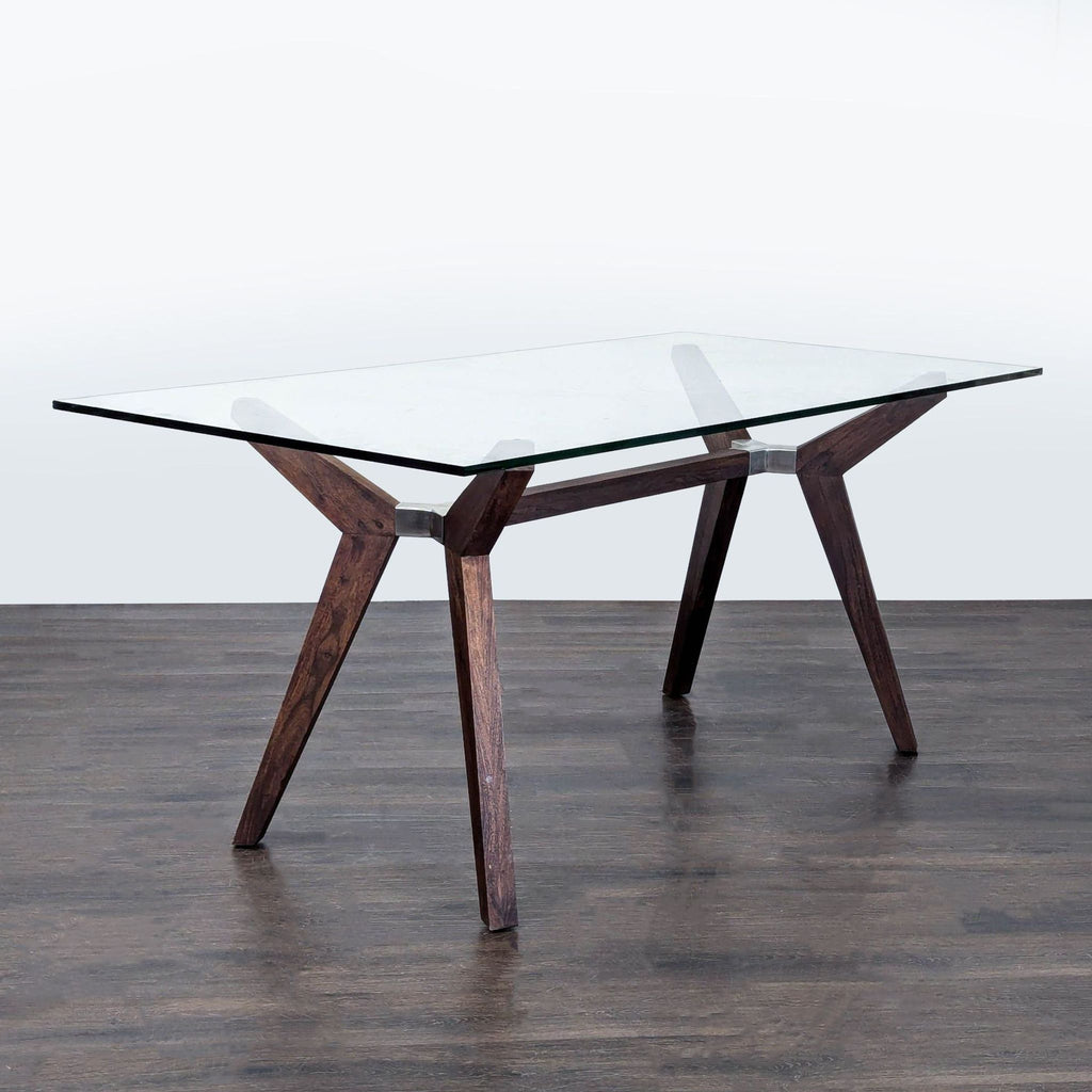 Glass Top Dining Table on Wood Base