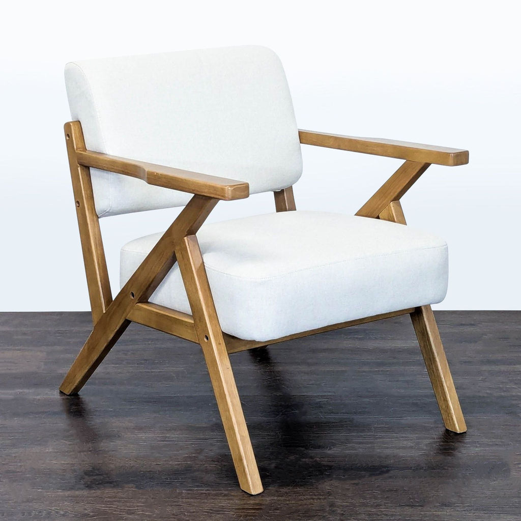 Minimalist lounge chair by Anji Cozy Home Ltd., featuring a sturdy wooden frame and soft beige seating.