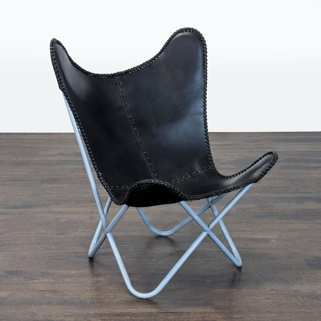 Butterfly Lounge Chair with Leather Seat and Metal Frame