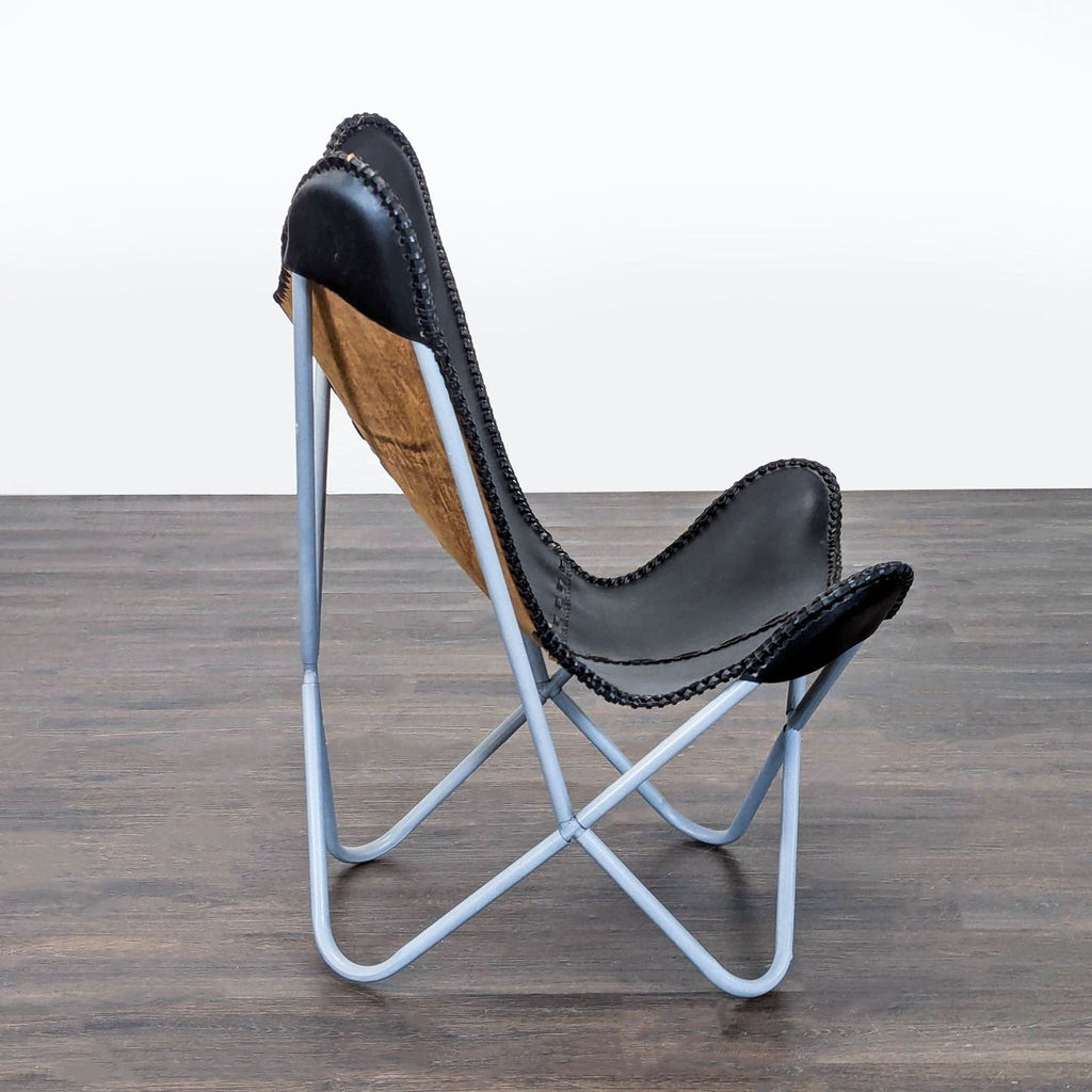 Butterfly Lounge Chair with Leather Seat and Metal Frame