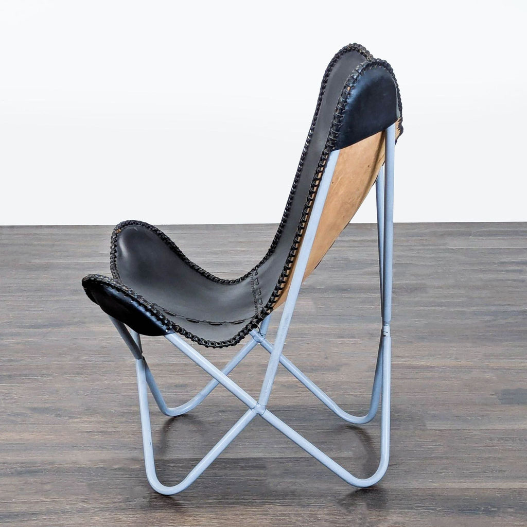 Butterfly Lounge Chair with Leather Seat and Metal Frame
