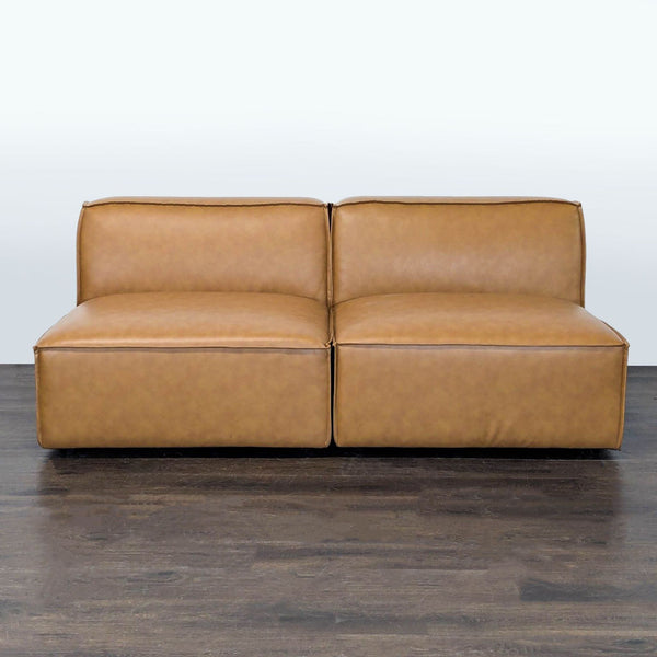 Modway tan faux leather sectional with modern design, two-piece layout, and durable construction in living room.