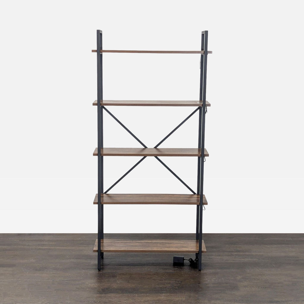 5-Tier Metal and Wood Bookshelf with Modern Industrial Design