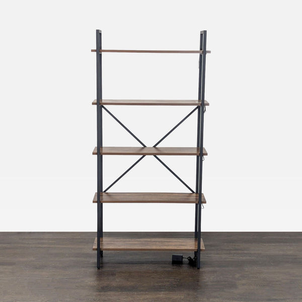 5-Tier Metal and Wood Bookshelf with Modern Industrial Design