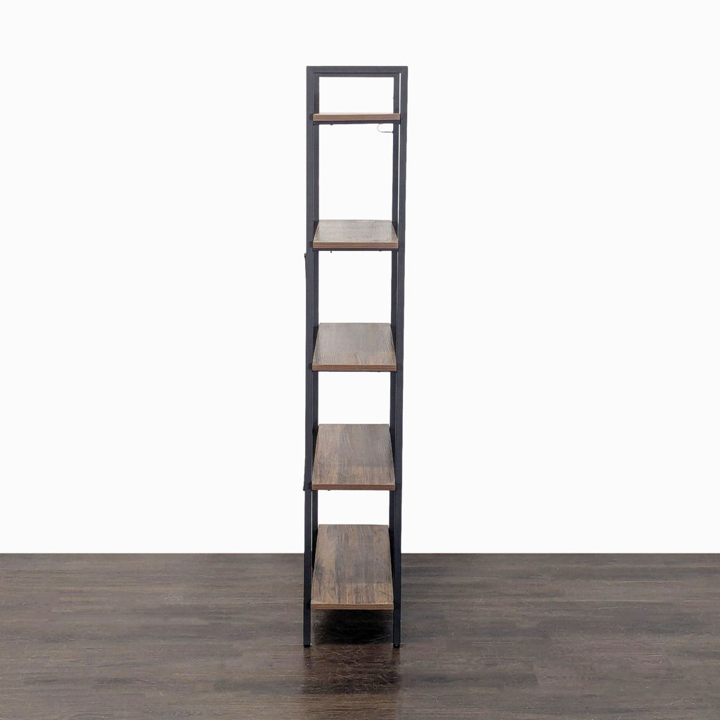 5-Tier Metal and Wood Bookshelf with Modern Industrial Design