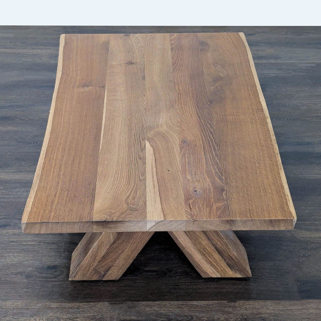 European oak coffee table with visible wood grain and imperfections, crafted in American Studio Crafts tradition.