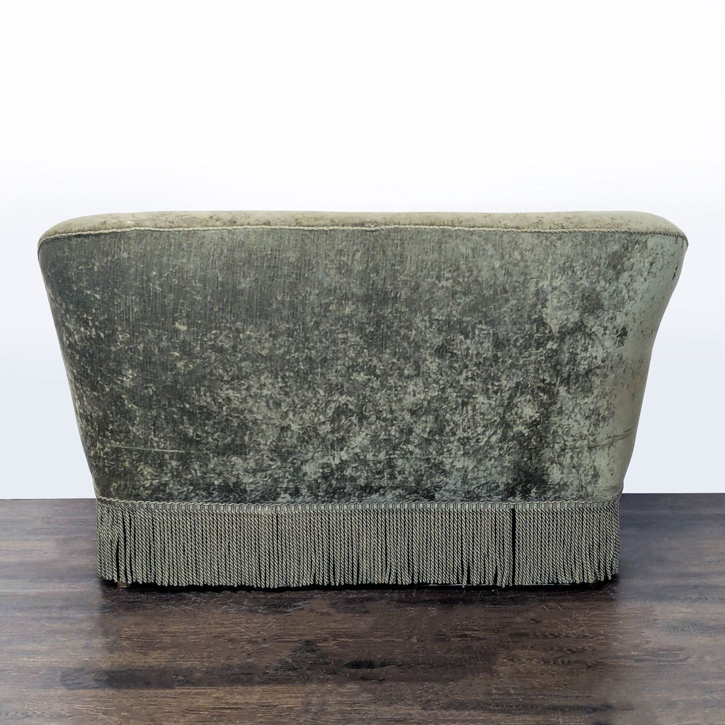 Vintage Green Velvet Loveseat with Tufted Back and Fringe Detail