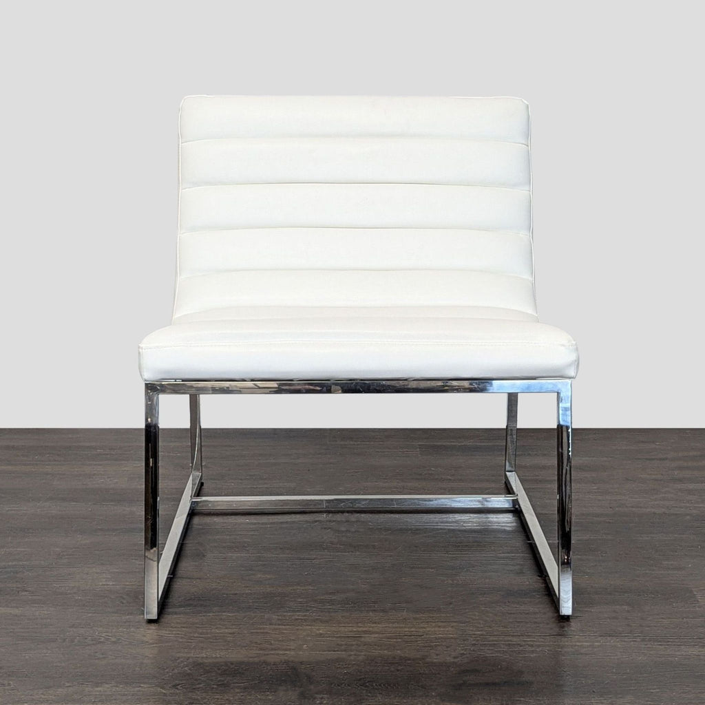 Modern white lounge chair with chrome frame and tufted design by Noble House, ideal for living spaces.