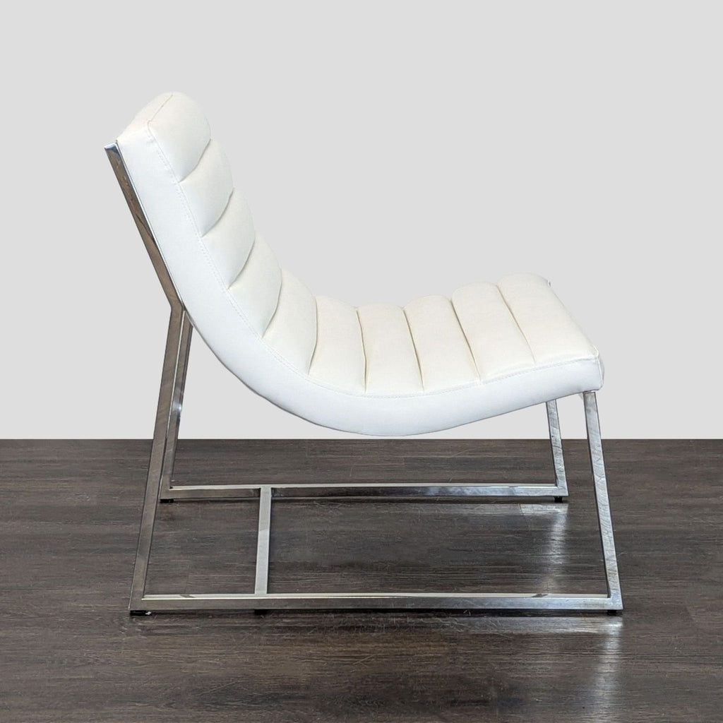 Sleek Noble House lounge chair featuring soft white upholstery, horizontal tufts, and a chrome base.