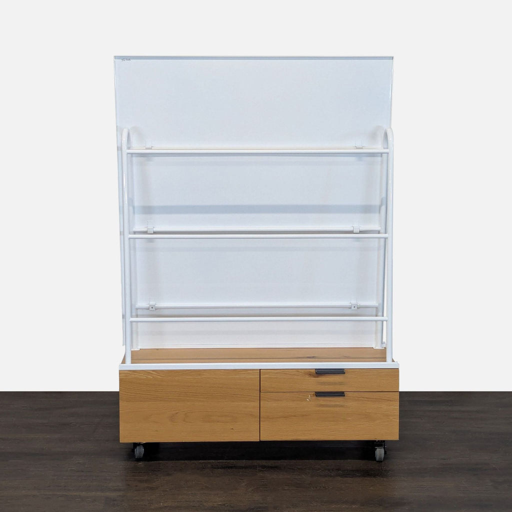Mobile Whiteboard with Wooden Storage Drawers for Office