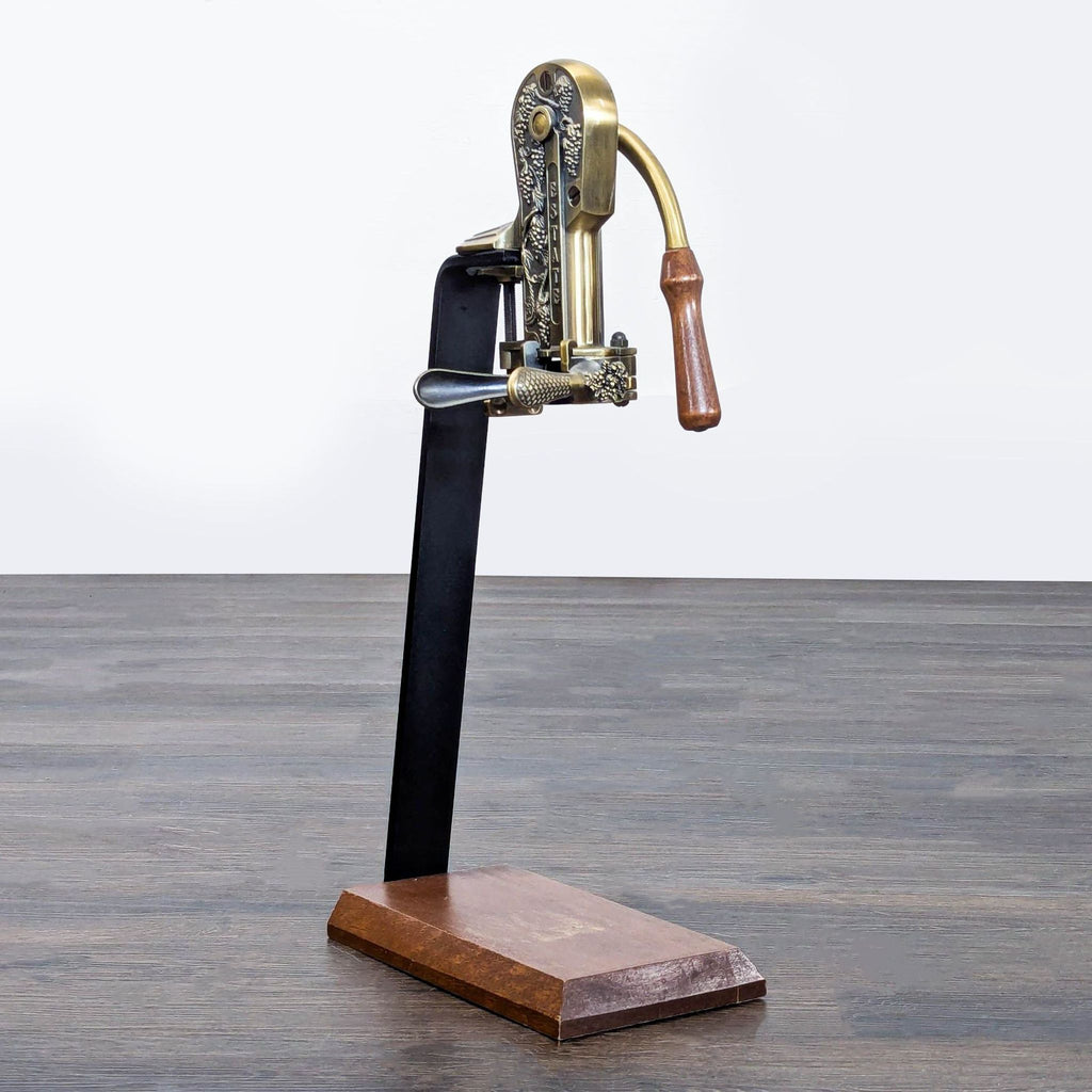 Rogar Estate Antique Brass Wine Opener with Freestanding Wood Display Stand