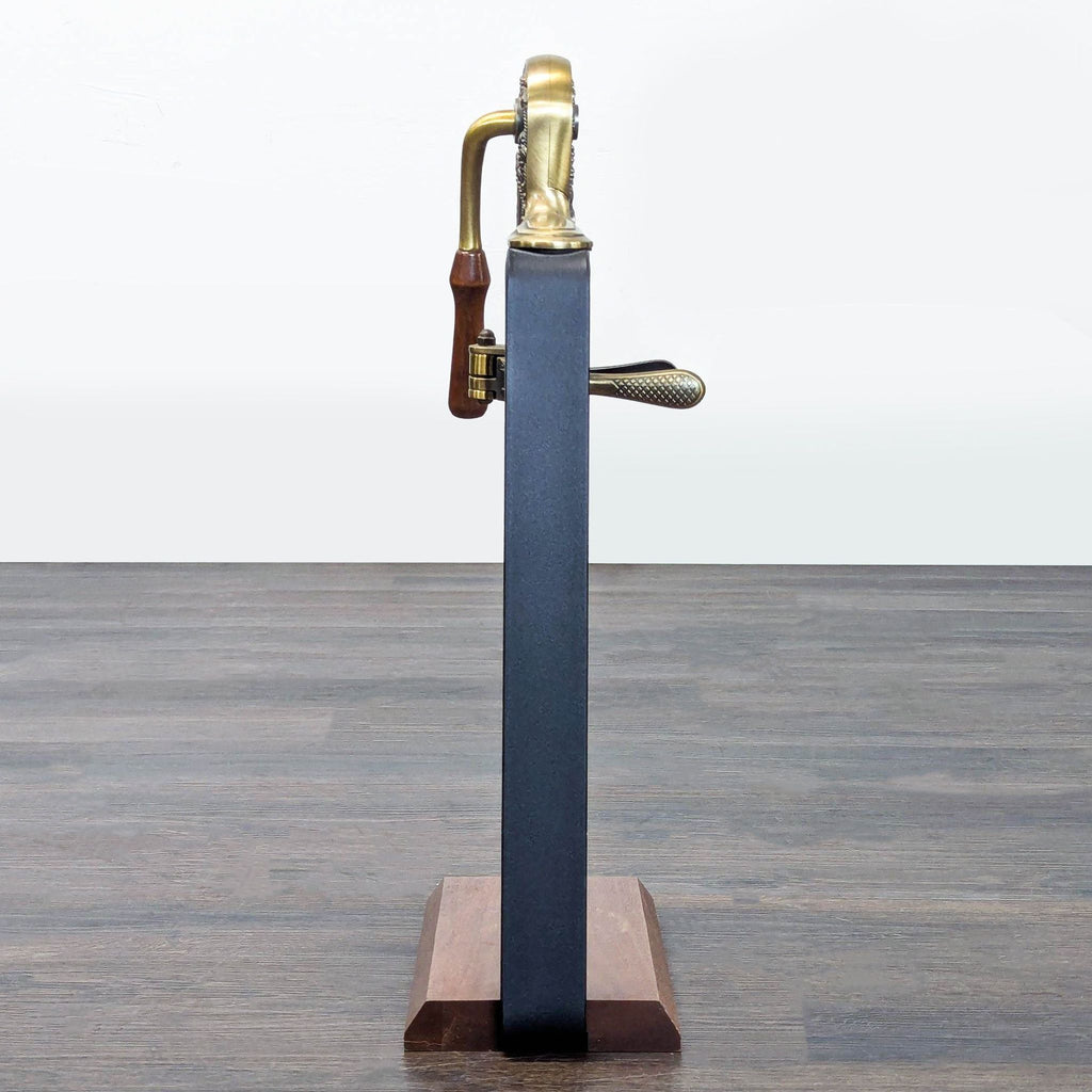 Rogar Estate Antique Brass Wine Opener with Freestanding Wood Display Stand