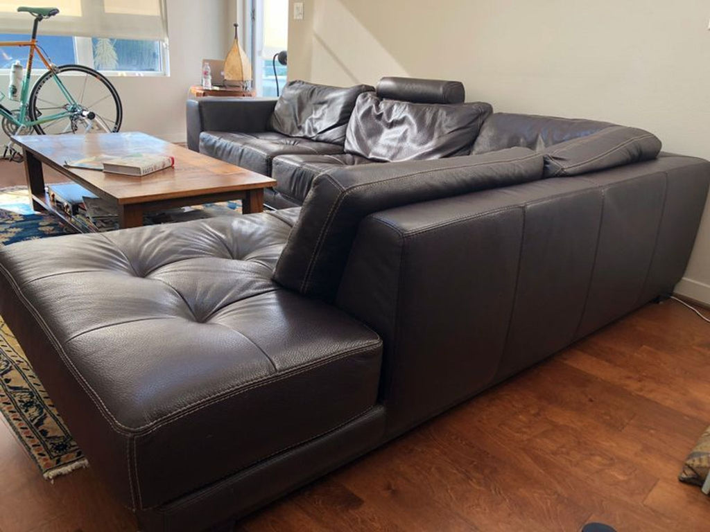 Cierre Imbottiti Modern Brown Leather Sectional Sofa with Tufted Cushions