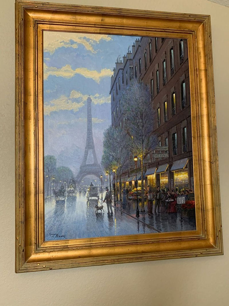 2. Elegant Reperch artwork shows a lively Paris street with people and cafés, Eiffel Tower in the background.