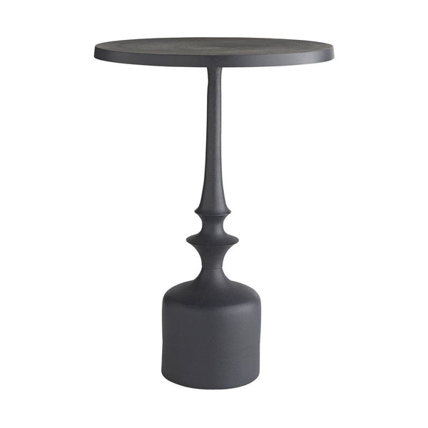 1. Reperch brand black metal side table with sculpted pedestal base and round top, shown on white background.