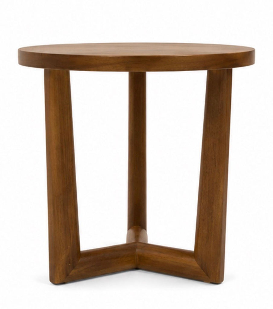 Sleek 2015 Madame Y side table classified as an end table, featured beside a vivid chair.