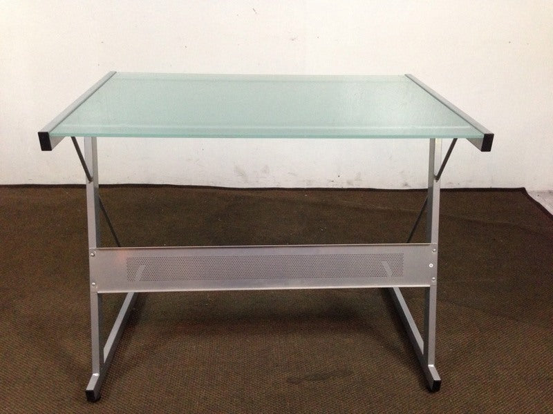 2. Modern Reperch desk featuring a frosted glass surface and angled legs, categorized under desks, front view.