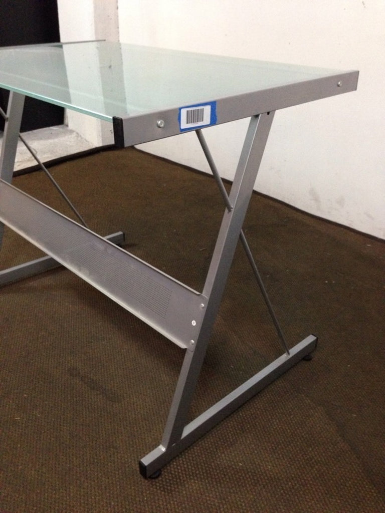 Contemporary Frosted Glass Top and Brushed Chrome Work Desk