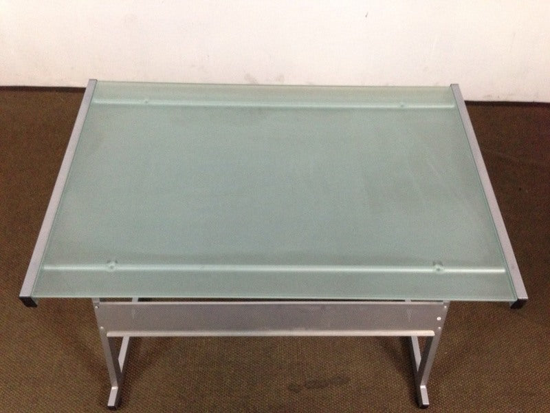 Contemporary Frosted Glass Top and Brushed Chrome Work Desk