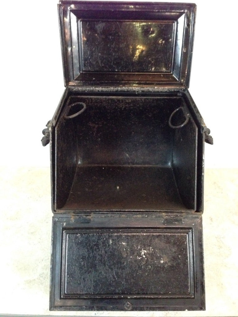 3. Open Reperch trunk showing spacious interior, side handles, and detailed carved panels with inlaid accents.