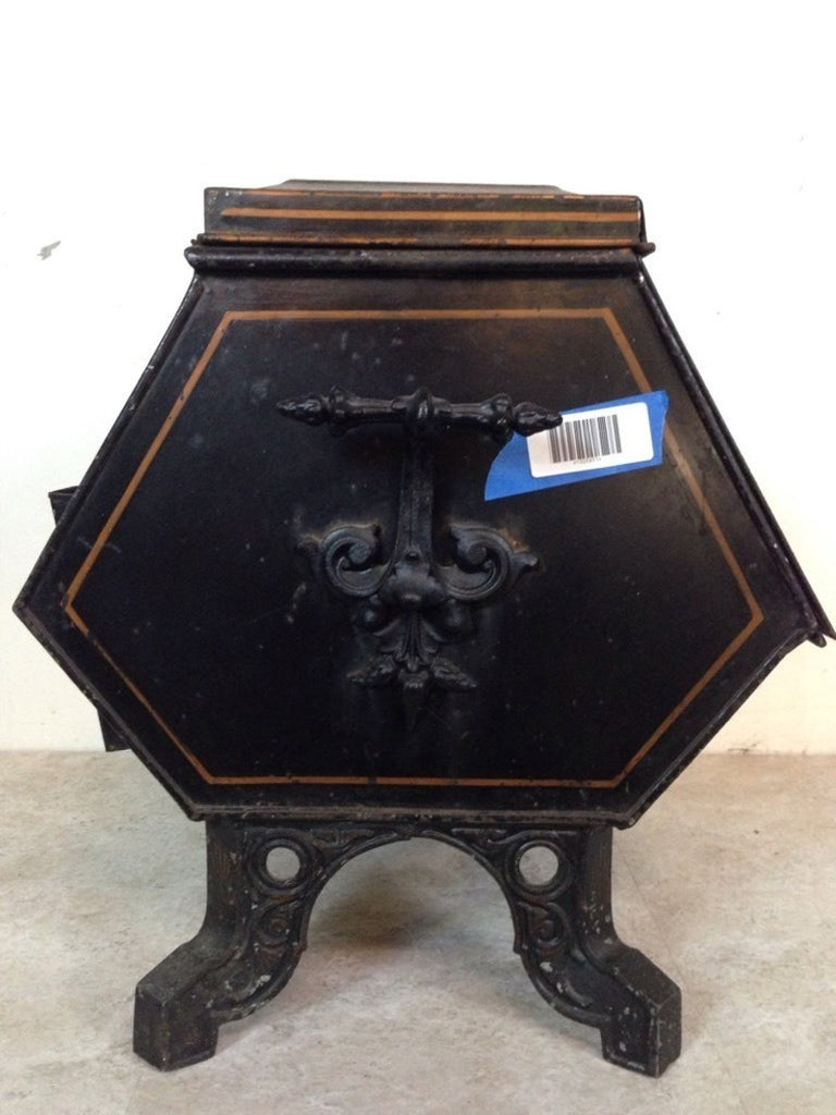 Vintage Carved and Painted Wood and Wrought Metal Hexagon and Rectangle Form Trunk