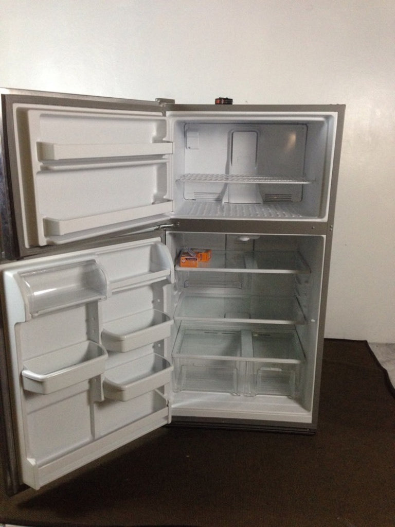 3. Open Kenmore refrigerator showing adjustable glass shelves, 5 door bins, 3 drawers, and a top freezer section.