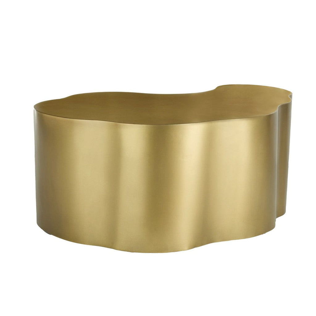 3. Modern gold-toned Reperch coffee table featuring a fluid, cloud-like shape and seamless metal construction.