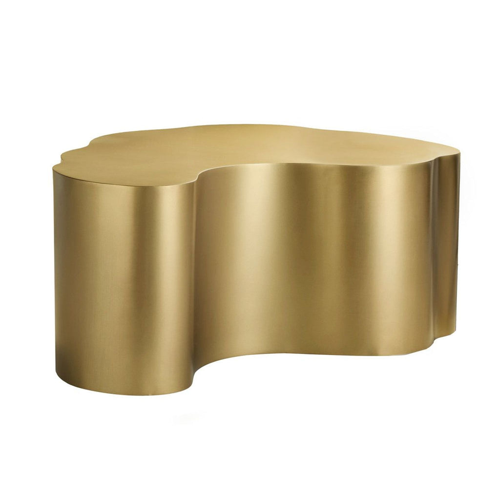 1. Wavy-edged gold coffee table by Reperch with an organic, sculptural design and a glossy metallic finish.  