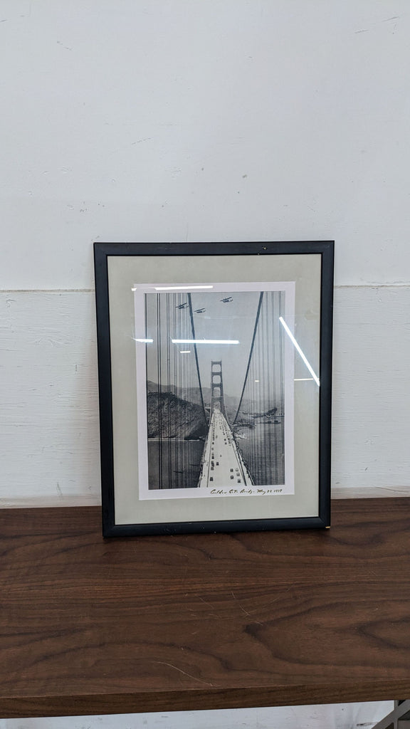 Framed black and white photo of Golden Gate Bridge from 1937 by Reperch.