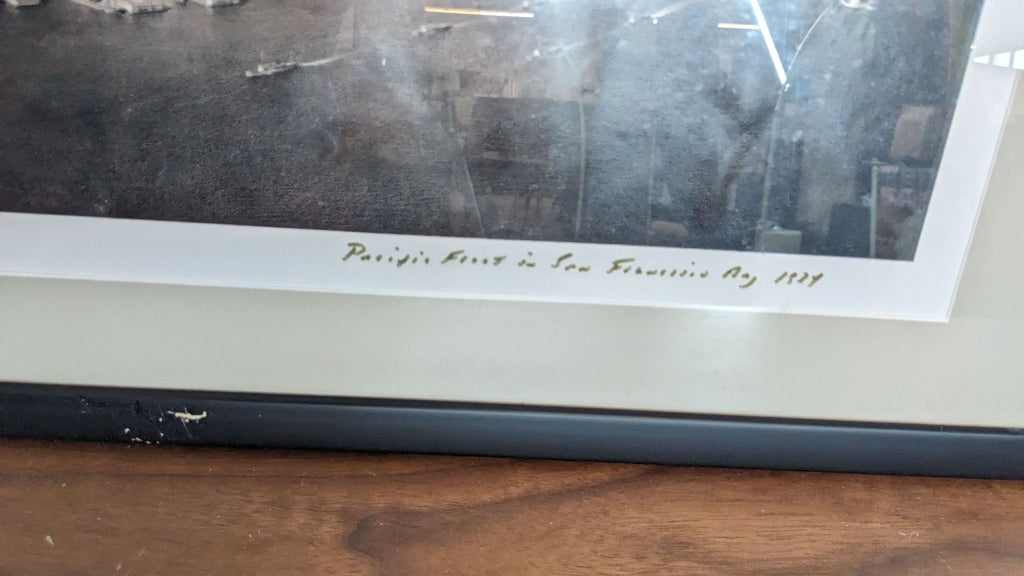 Close-up of "Pacific First to Sea Francisco Aug 1934" inscription on the photo.