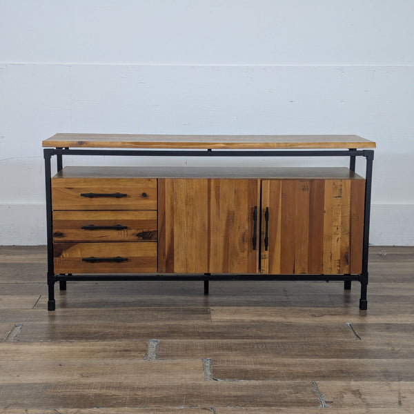 1. Industrial Karsten Sideboard by Scandinavian Designs features a poplar top, three drawers, and double cabinet.  