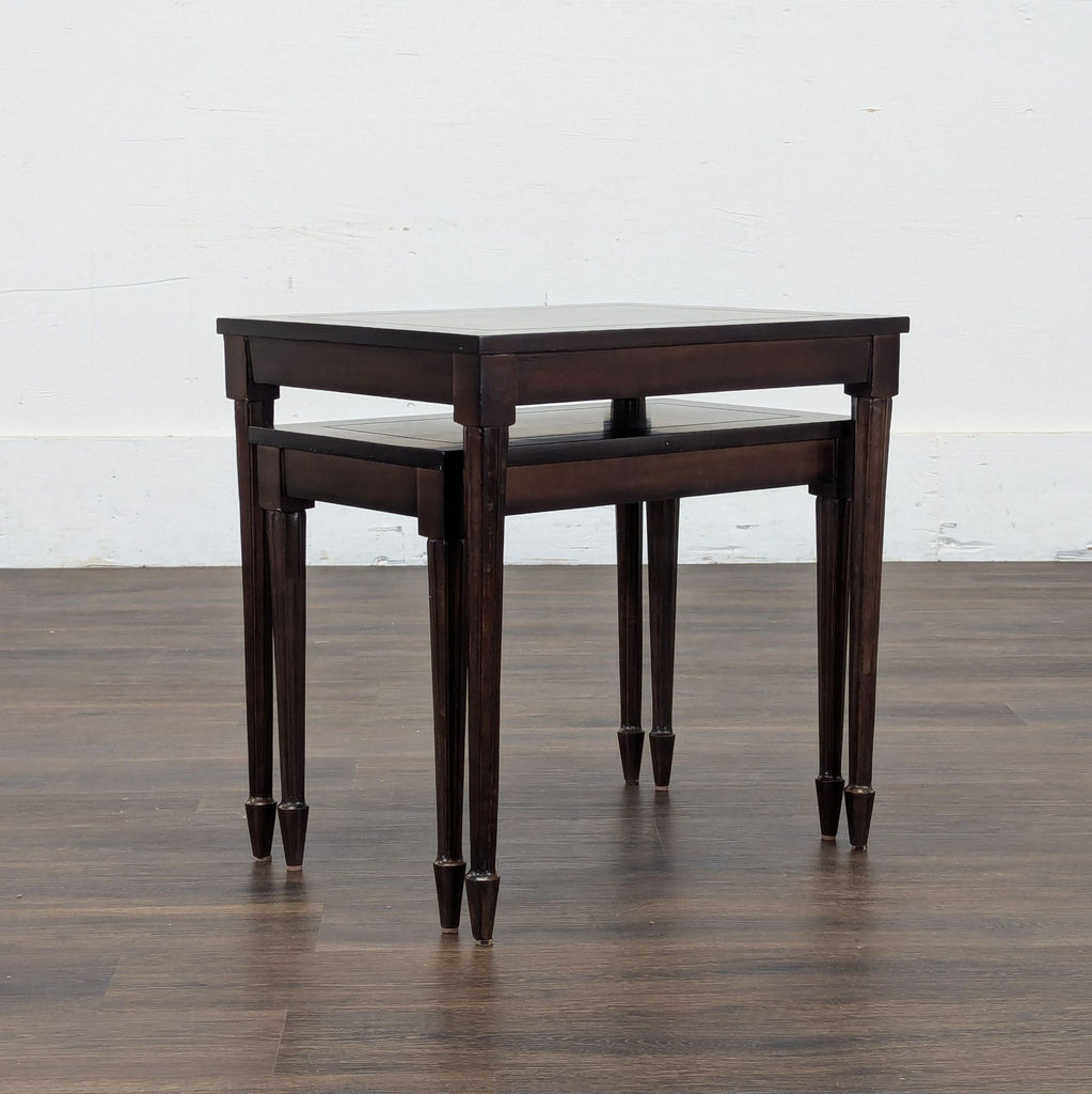 2. Reperch brand dark finish nesting side tables fit together, perfect for side or console table use.