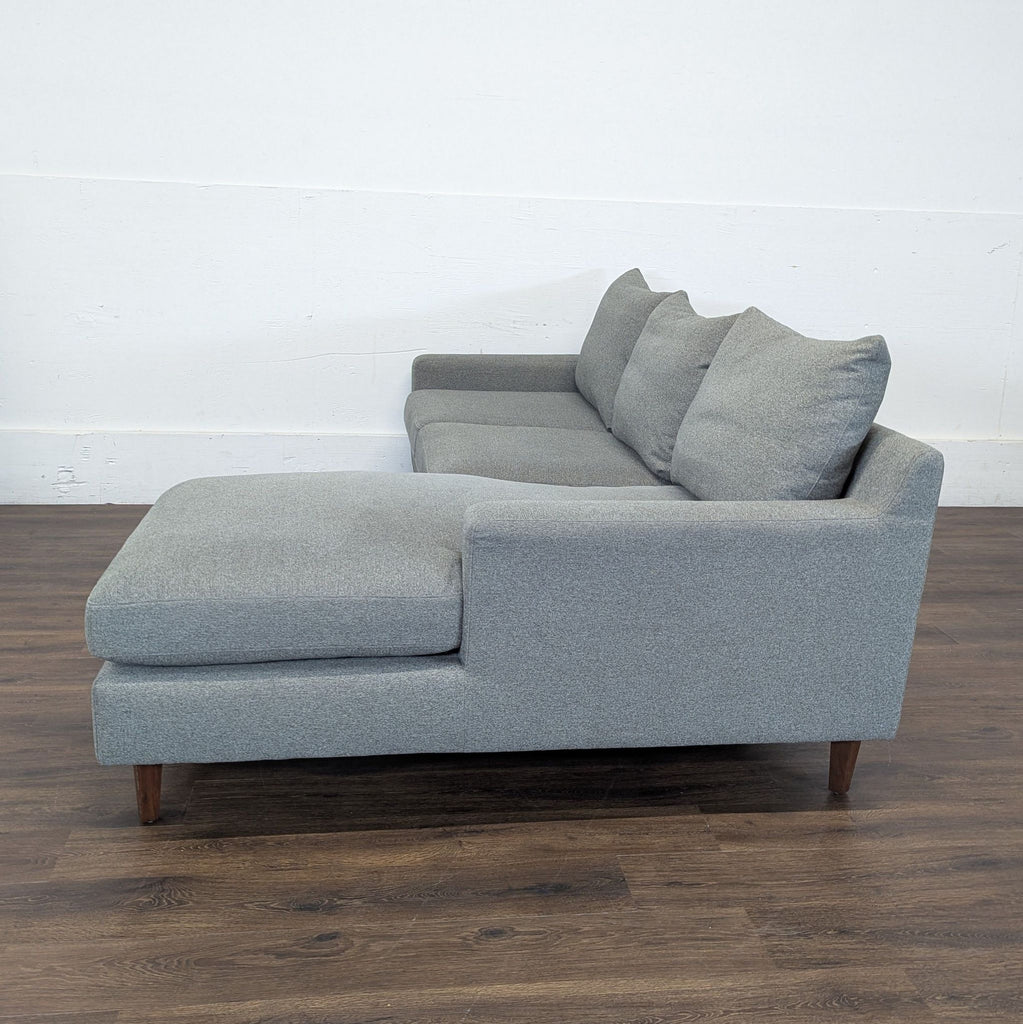 Sloan couch with left chaise. 100” width, standard chaise length. Heather fabric, double down blend cushions. Great condition.