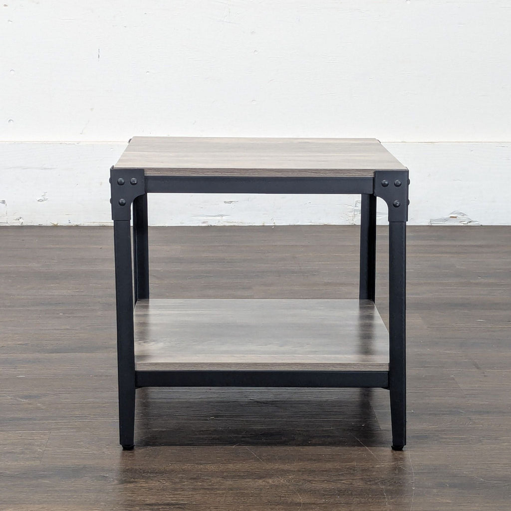 Walker Edison Barnwood Angle Iron Rustic Wood Side Table