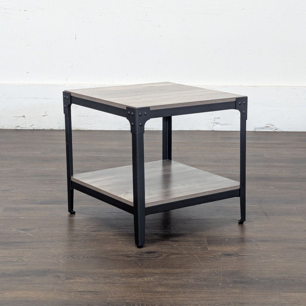 Walker Edison Barnwood Angle Iron Rustic Wood Side Table