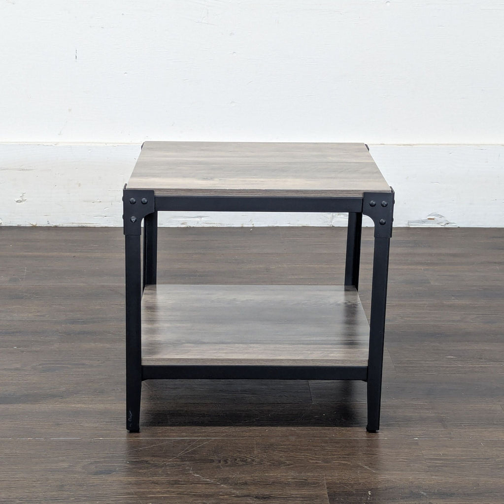 Walker Edison Barnwood Angle Iron Rustic Wood Side Table