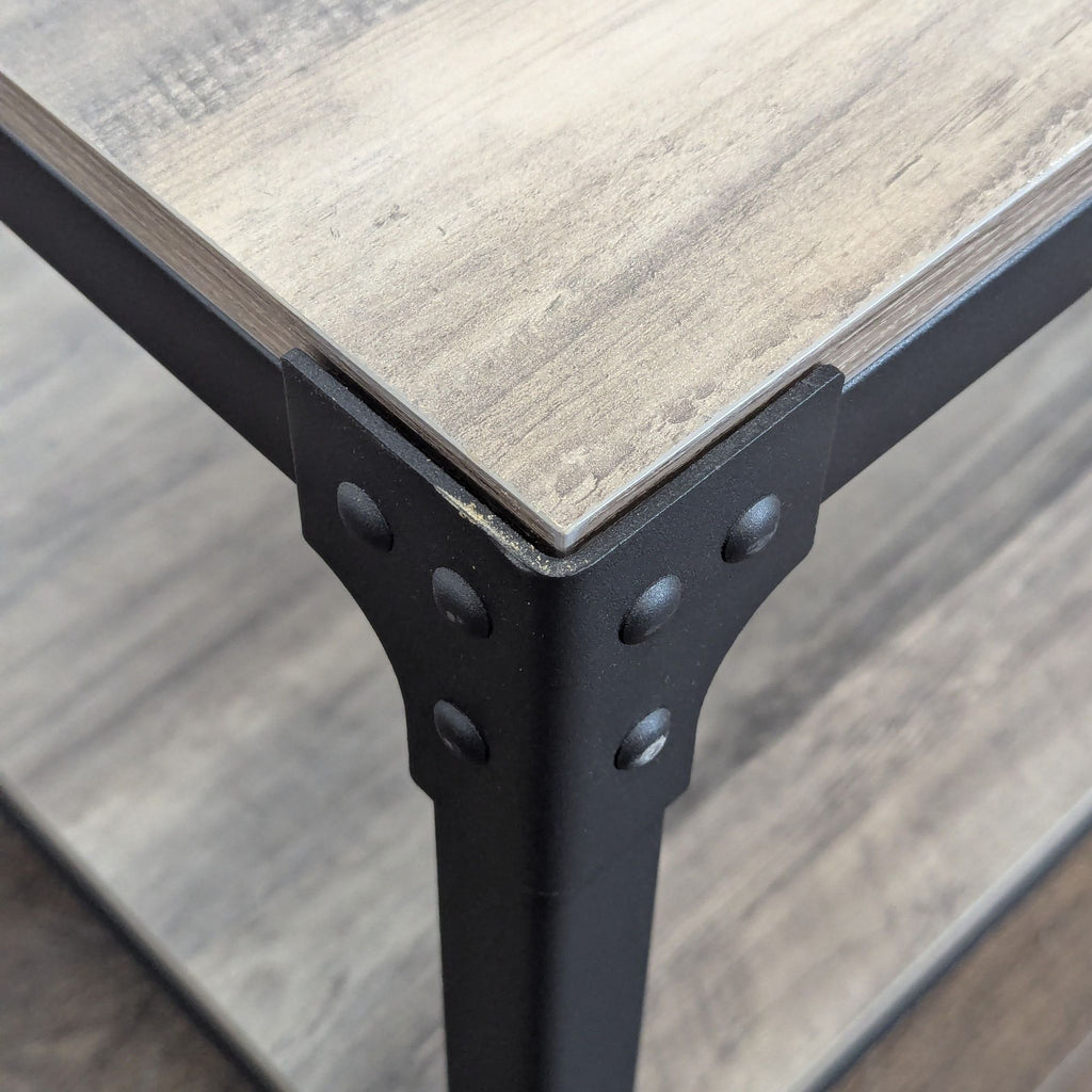 Walker Edison Barnwood Angle Iron Rustic Wood Side Table