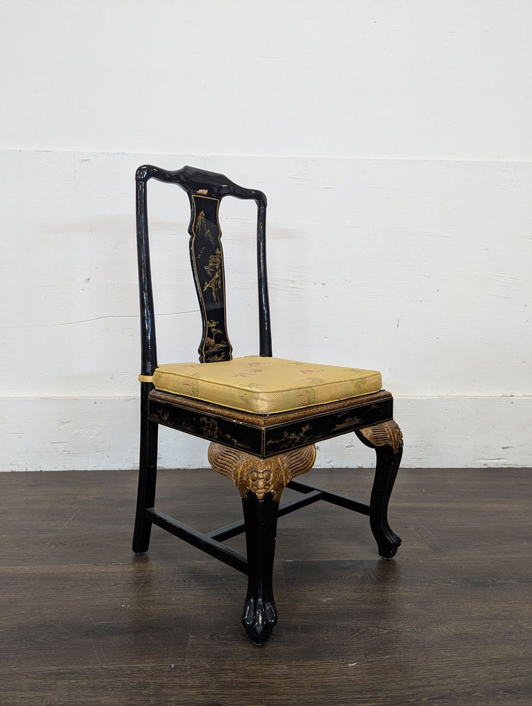 Hand-Painted Chinoiserie Desk and Chair in Black Lacquer