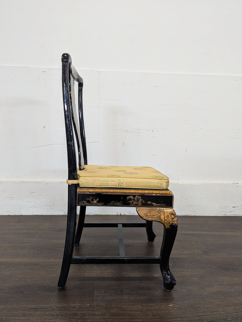 Hand-Painted Chinoiserie Desk and Chair in Black Lacquer