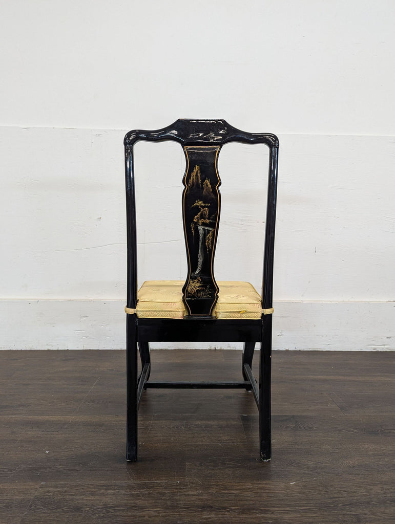 Hand-Painted Chinoiserie Desk and Chair in Black Lacquer