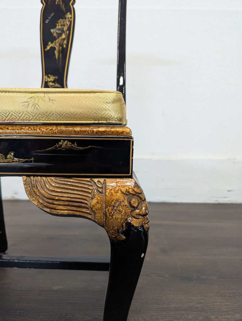 Hand-Painted Chinoiserie Desk and Chair in Black Lacquer