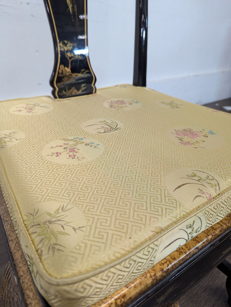 Hand-Painted Chinoiserie Desk and Chair in Black Lacquer