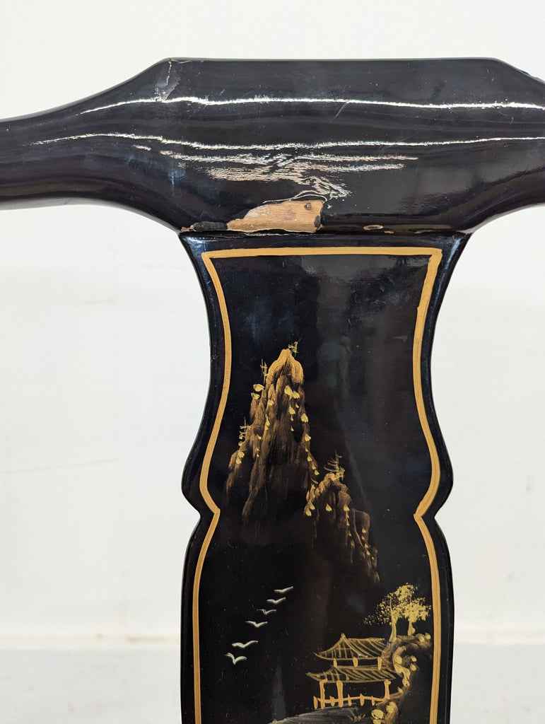 Hand-Painted Chinoiserie Desk and Chair in Black Lacquer