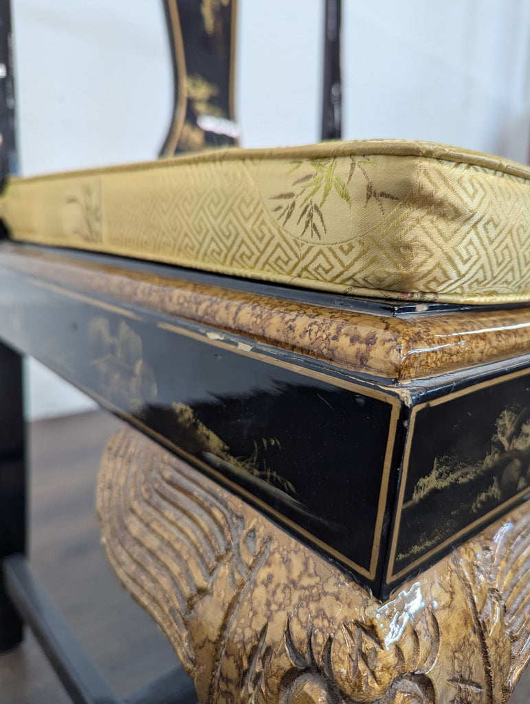 Hand-Painted Chinoiserie Desk and Chair in Black Lacquer