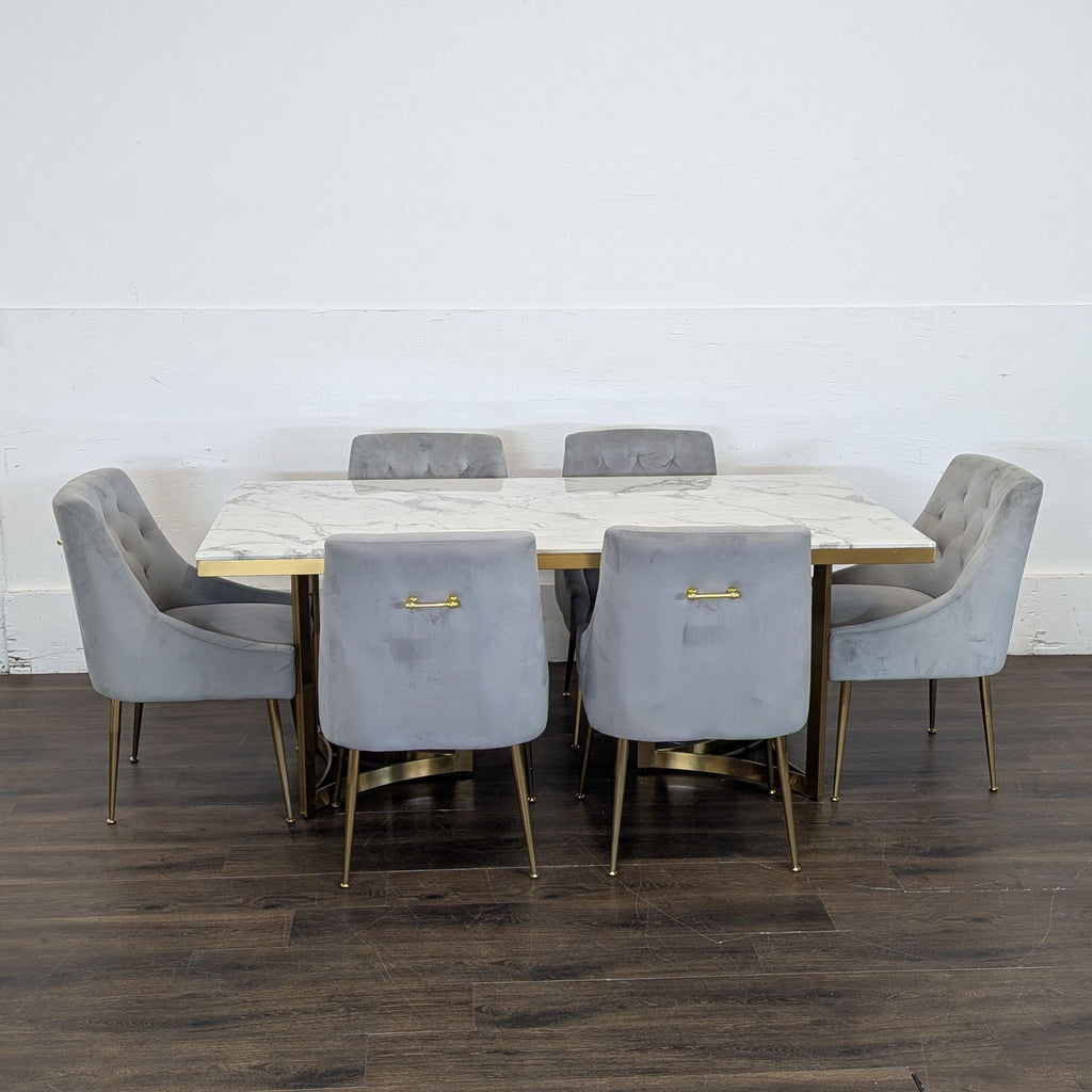 Wayfair 7-Piece Modern Dining Set with Marble-Top Table and Gray Velvet Chairs