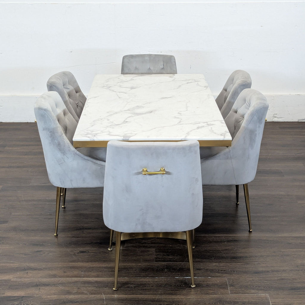 Wayfair 7-Piece Modern Dining Set with Marble-Top Table and Gray Velvet Chairs